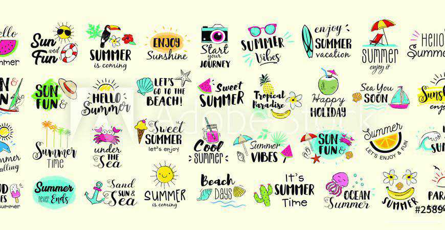 Hand-Drawn Summer Labels Logos travel holiday vacation