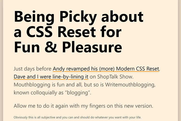 Being Picky about a CSS Reset for Fun Pleasure